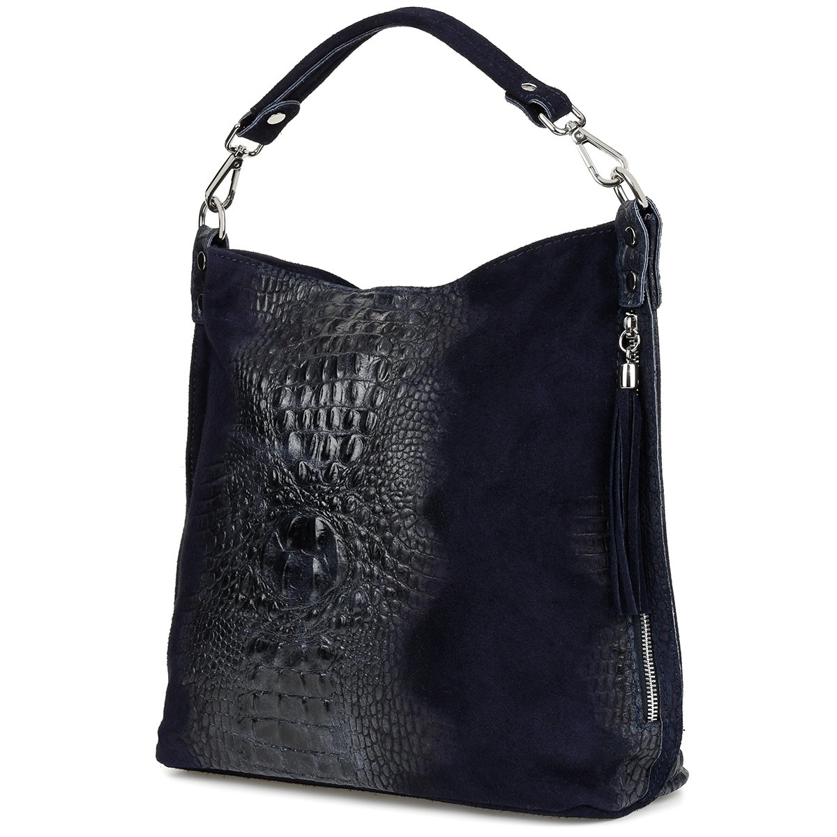 Kožená semišová kabelka Croco shopper velká