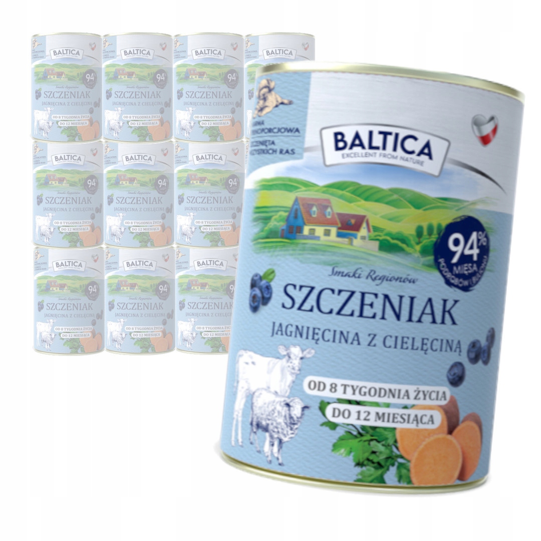 Levně Baltica Jehněčí s telecím masem 12x400 g Bezobilné Vlhké Krmivo pro štěňata