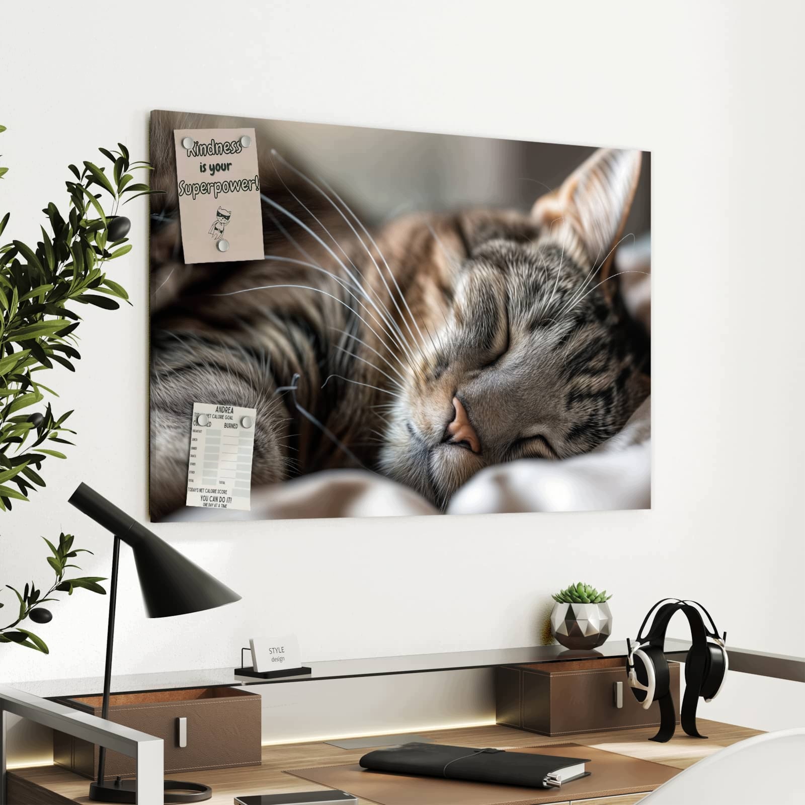 Magnetická tabule Drzemiouce Kočka Portrét 90 × 60 cm