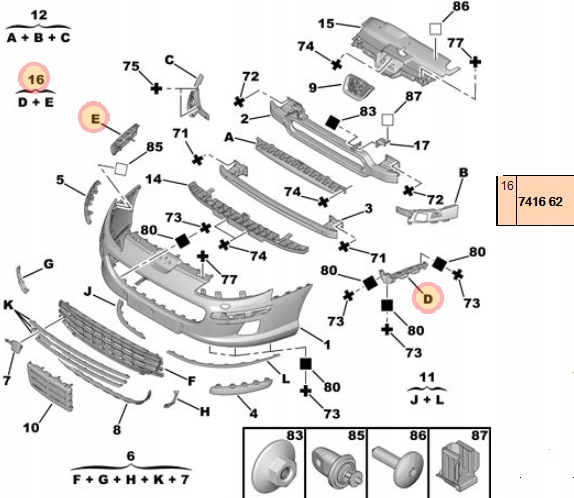 741662 - СКОЛЬЖЕНИЕ КРЕПЛЕНИЕ БАМПЕРА ПЕРЕДНИЙ PEUGEOT 407 P + L OE