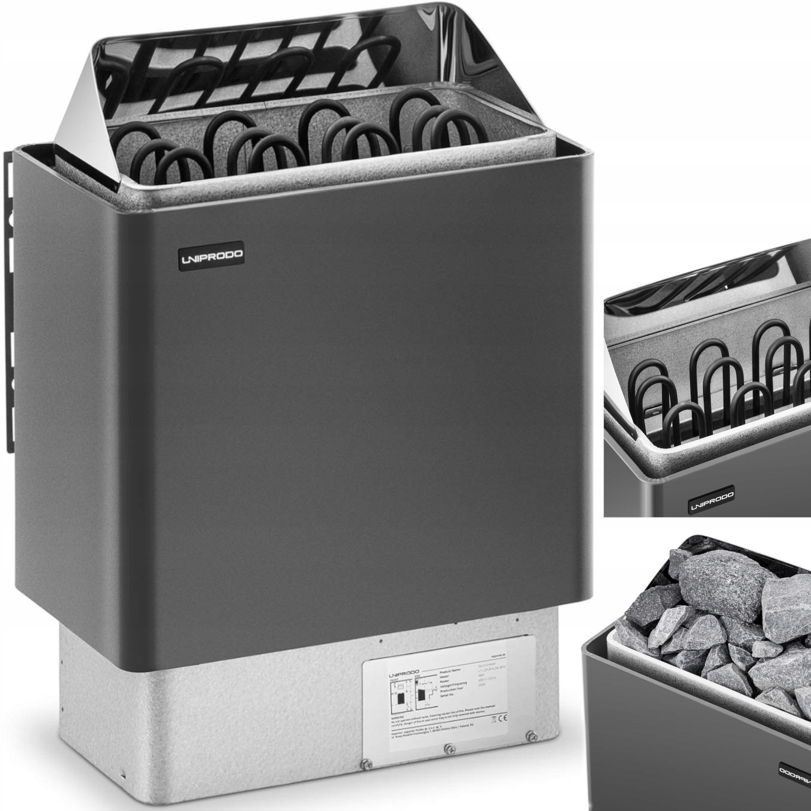 Elektrická saunová pec 5-9 m3 do 110C 400 V 6 kW čierno-strieborná