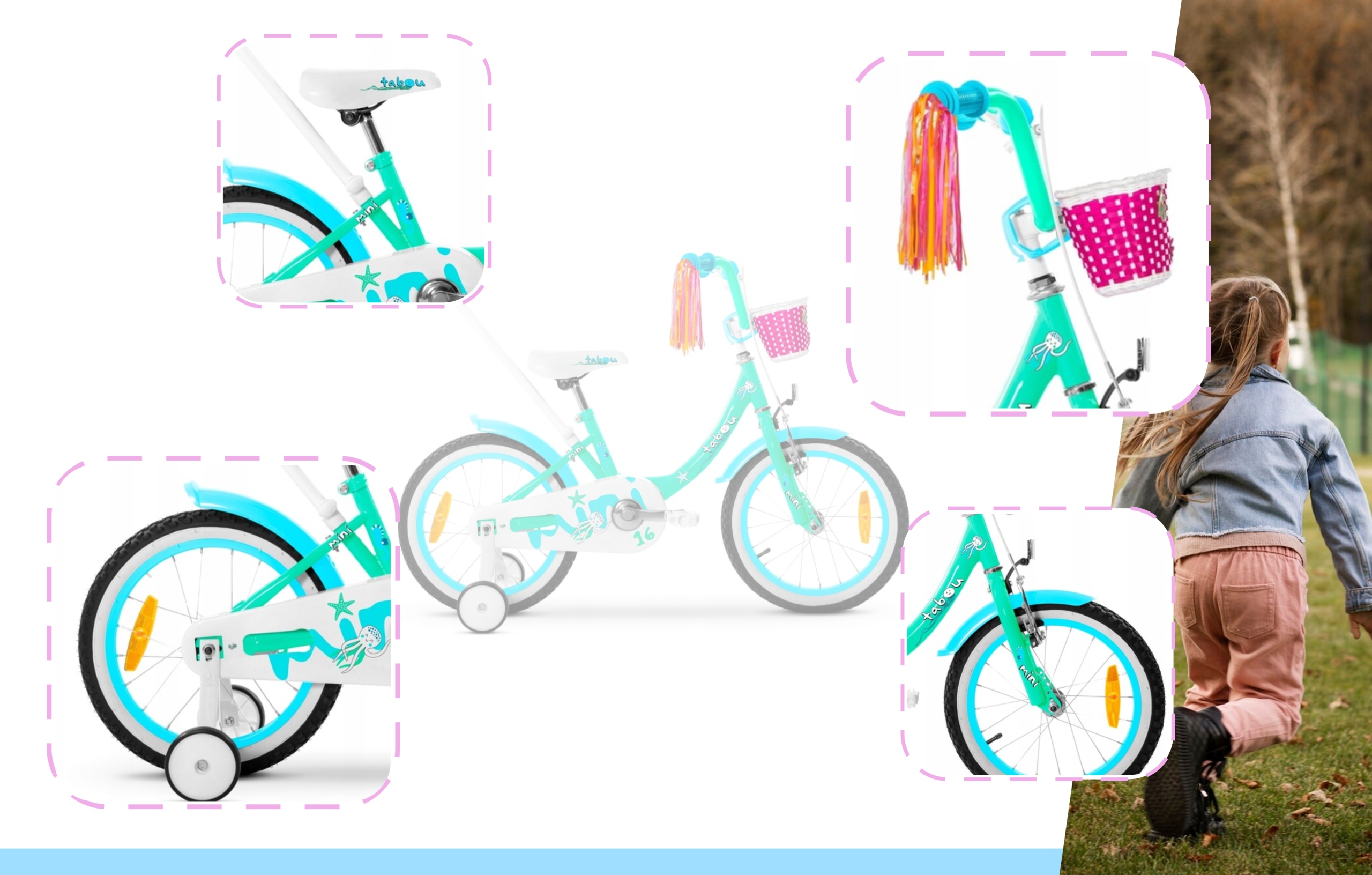 ROWER DZIECIĘCY TABOU ROWEREK MINI 12 CALI MIĘTOWY BARDZO LEKKI Kod producenta TAB23-7050