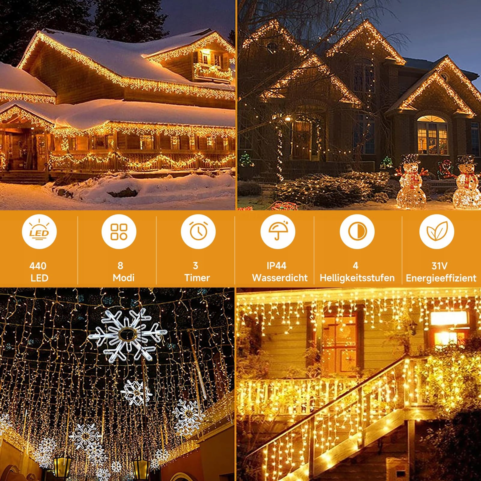 WOWDSGN LAMPKI WODOODPORNE GIRLANDA ŚWIETLNA 10M 440 LED 8 Trybów — miniatura 5
