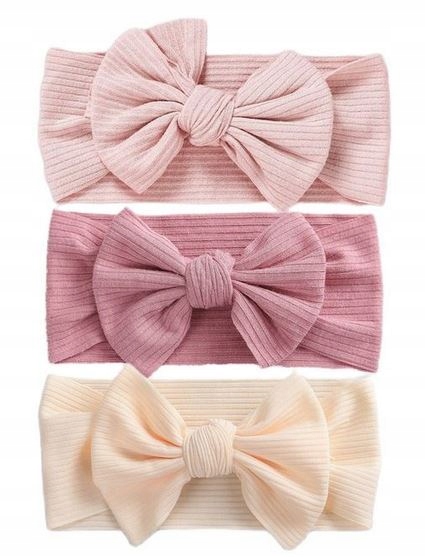 Opaska na głowę ZESTAW 3 SZEROKICH OPASEK DLA NIEMOWLĄT DZIEWCZYNKI