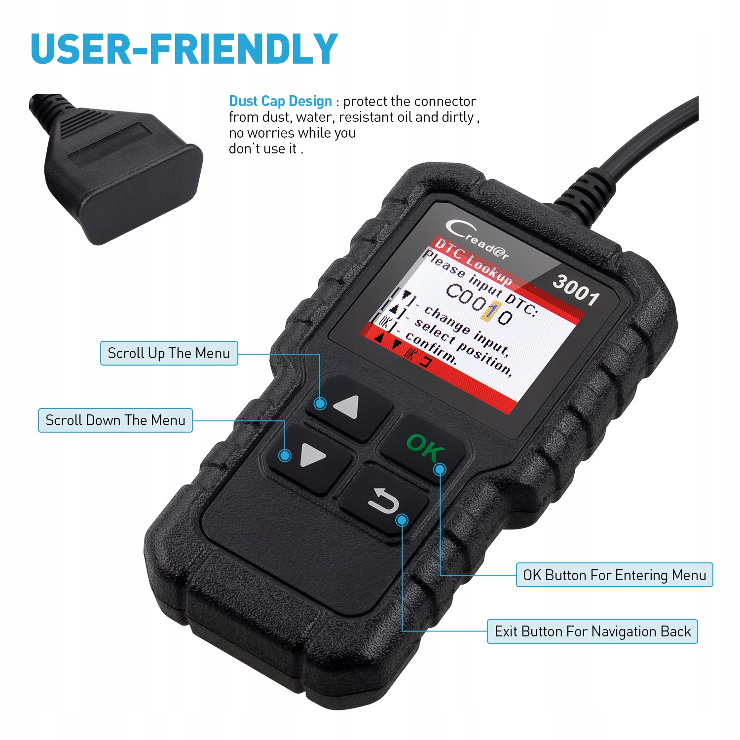 Interfejs diagnostyczny Tester creader 3001 OBD2 Kod producenta 1223-VGA-7