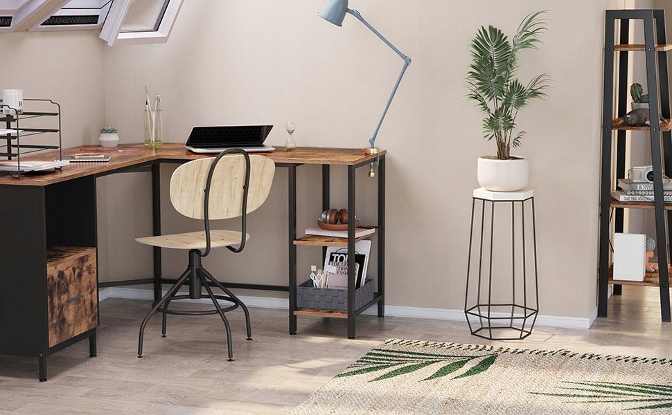 Biurko narożne z szafką loftowe metalowe Szerokość mebla 150 cm