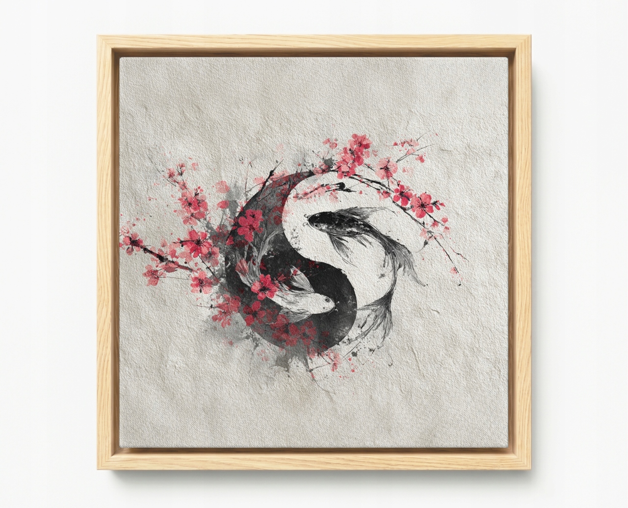 Obraz Rama American Box Koi Ryby Yin Yang Japonsko Sakura Feng Shui 60x60