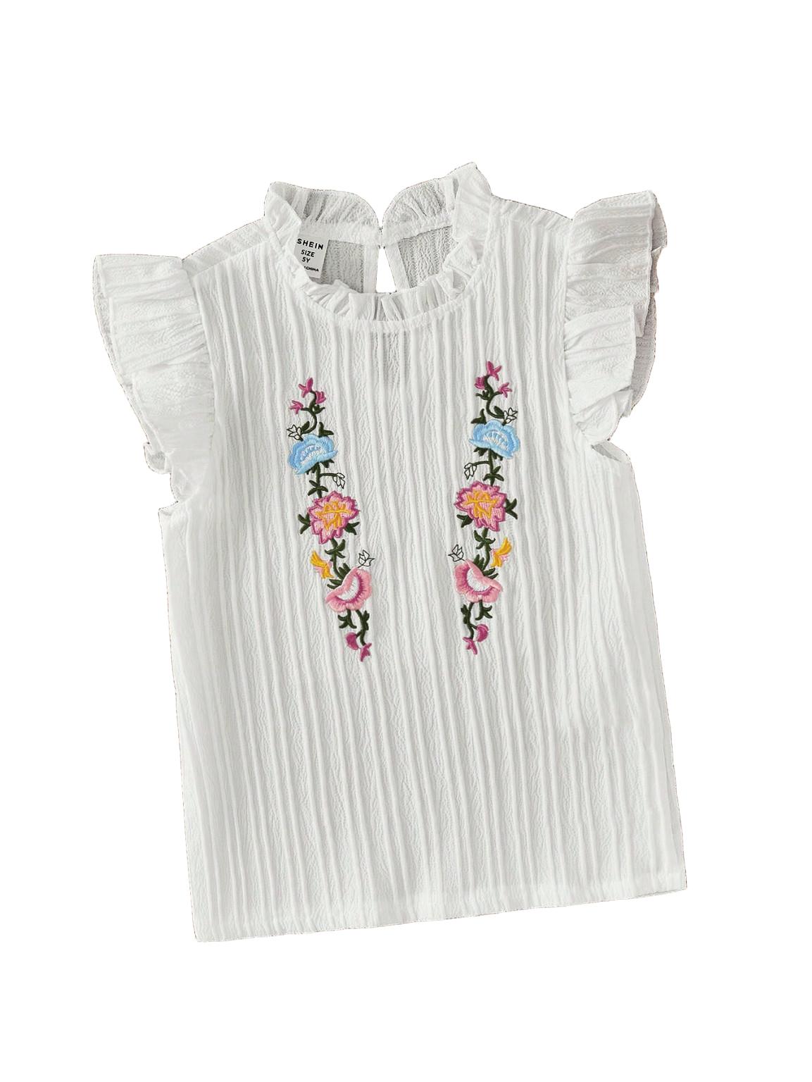 SHEIN BIAŁY DZIEWCZĘCY TOP Z HAFTEM 104