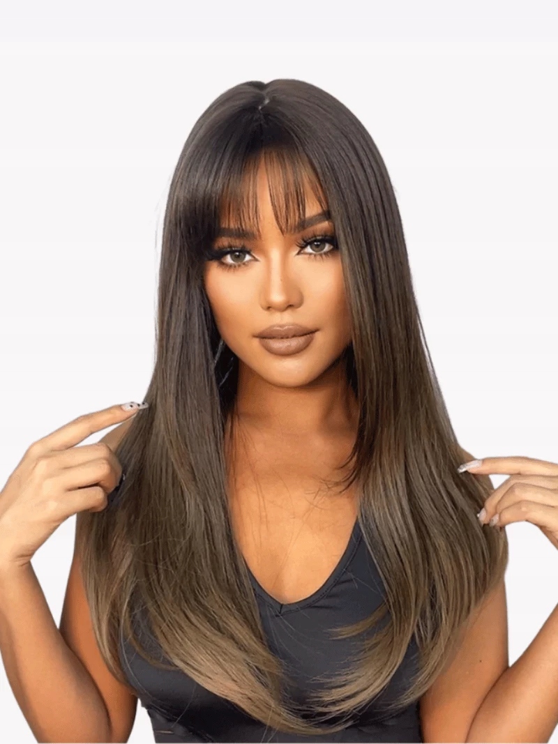 Dlouhá paruka s ofinou, syntetické vlasy, světle hnědá LC036-1 Dárek čepička