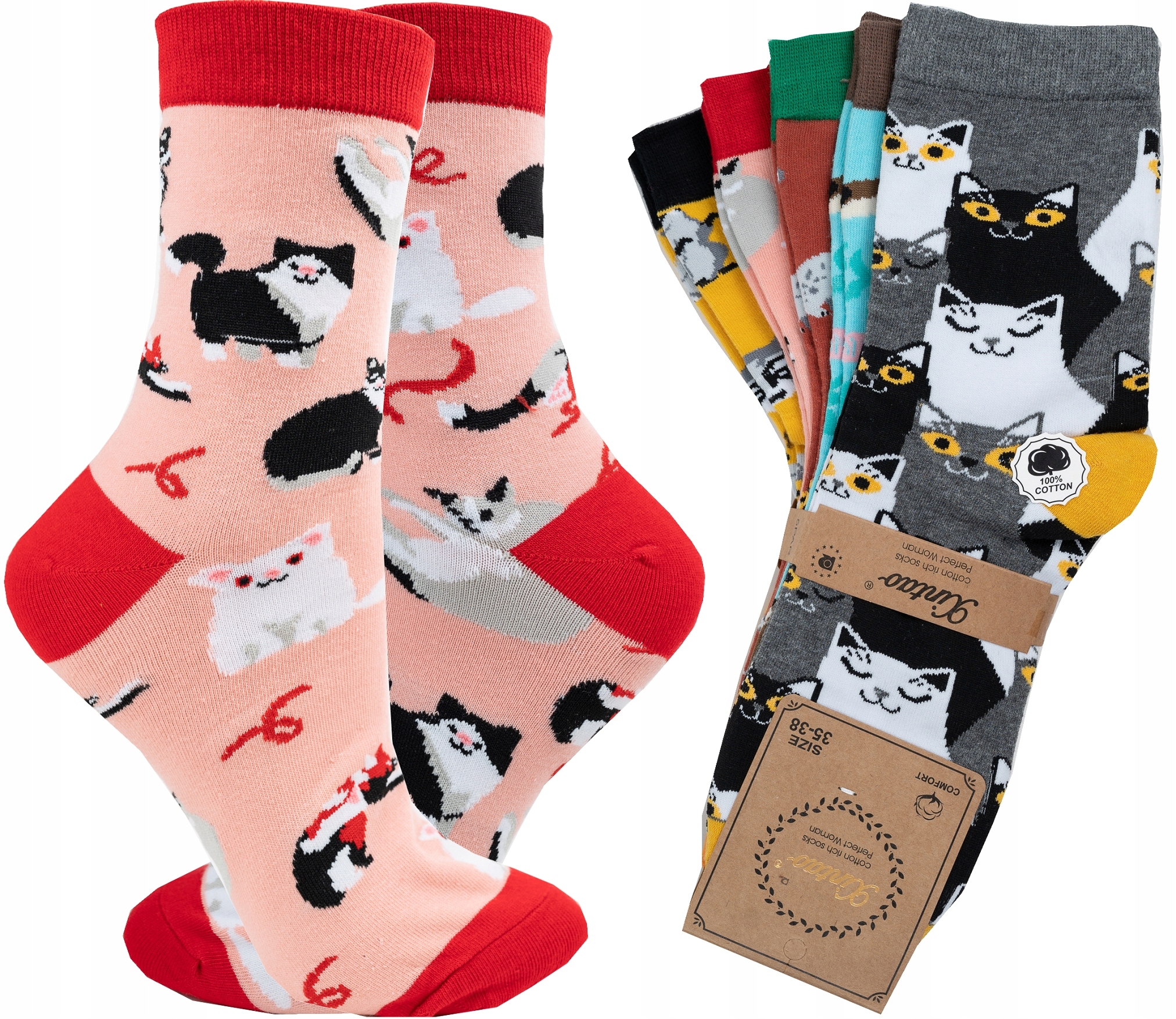 STOPKI DAMSKIE KOLOROWE BAWEŁNA SKARPETKI ANTY-POTLIWE ZABAWNE WZORY 5 PAR Marka Inna marka