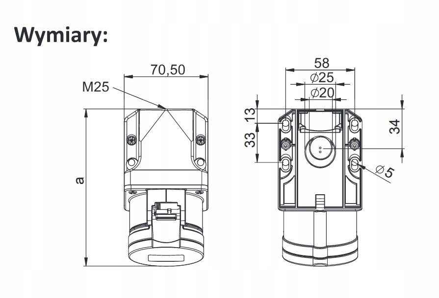 125-6K Fixed power socket 32A 5 pins 400V IP44 Manufacturer code 125-6k