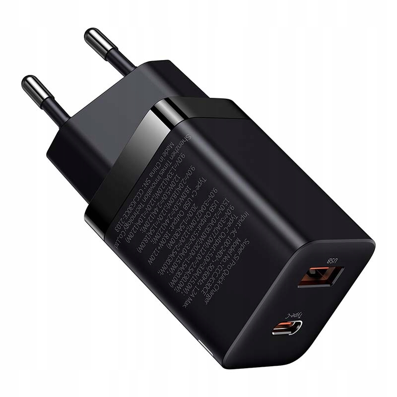 ŁADOWARKA SIECIOWA 2xUSB QC PD 30W SZYBKA MOCNA USB C USB-C BLACK IPHONE 15