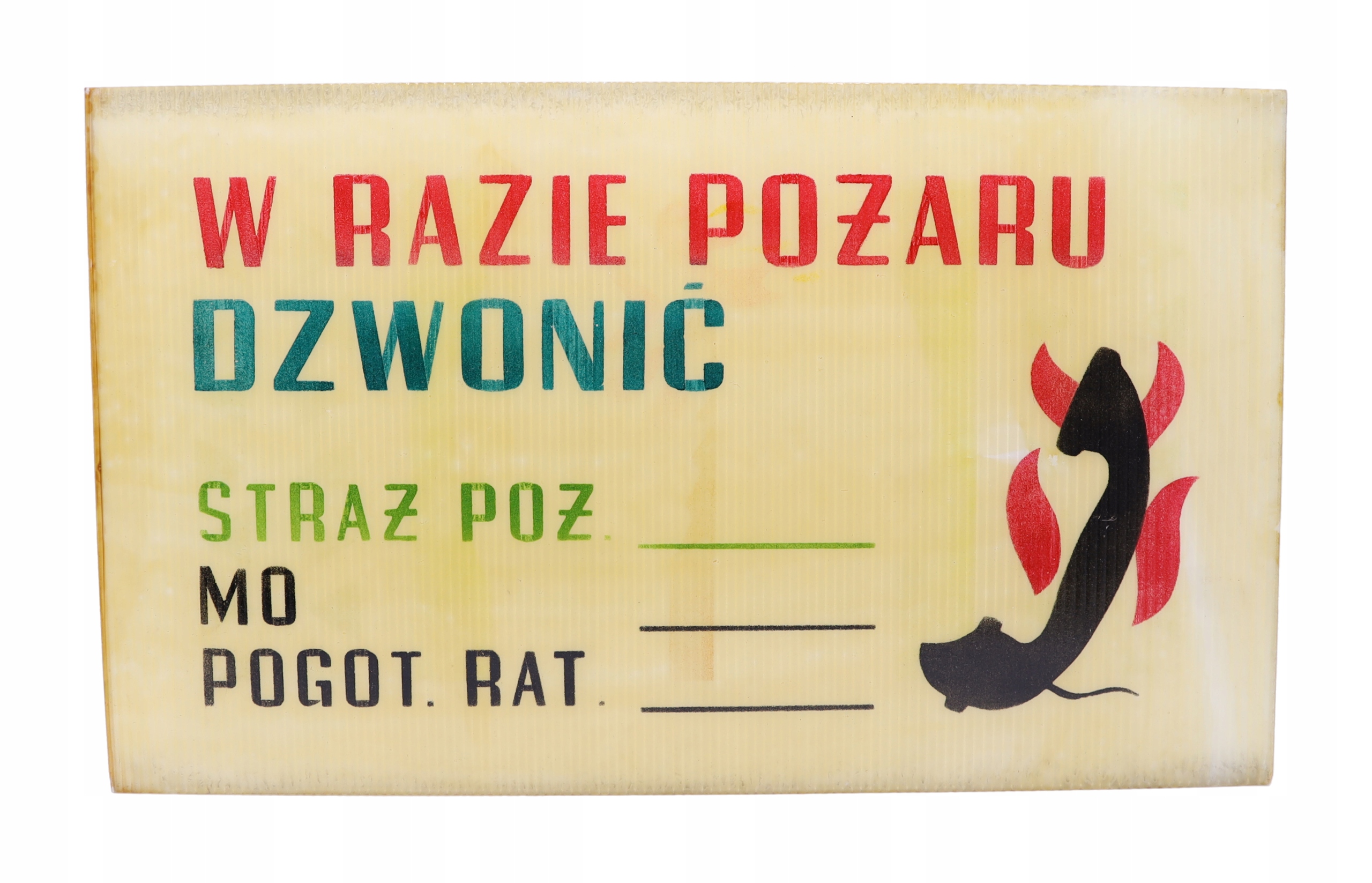 TABLICA INFORMACYJNA W razie pożaru dzwonić PRL