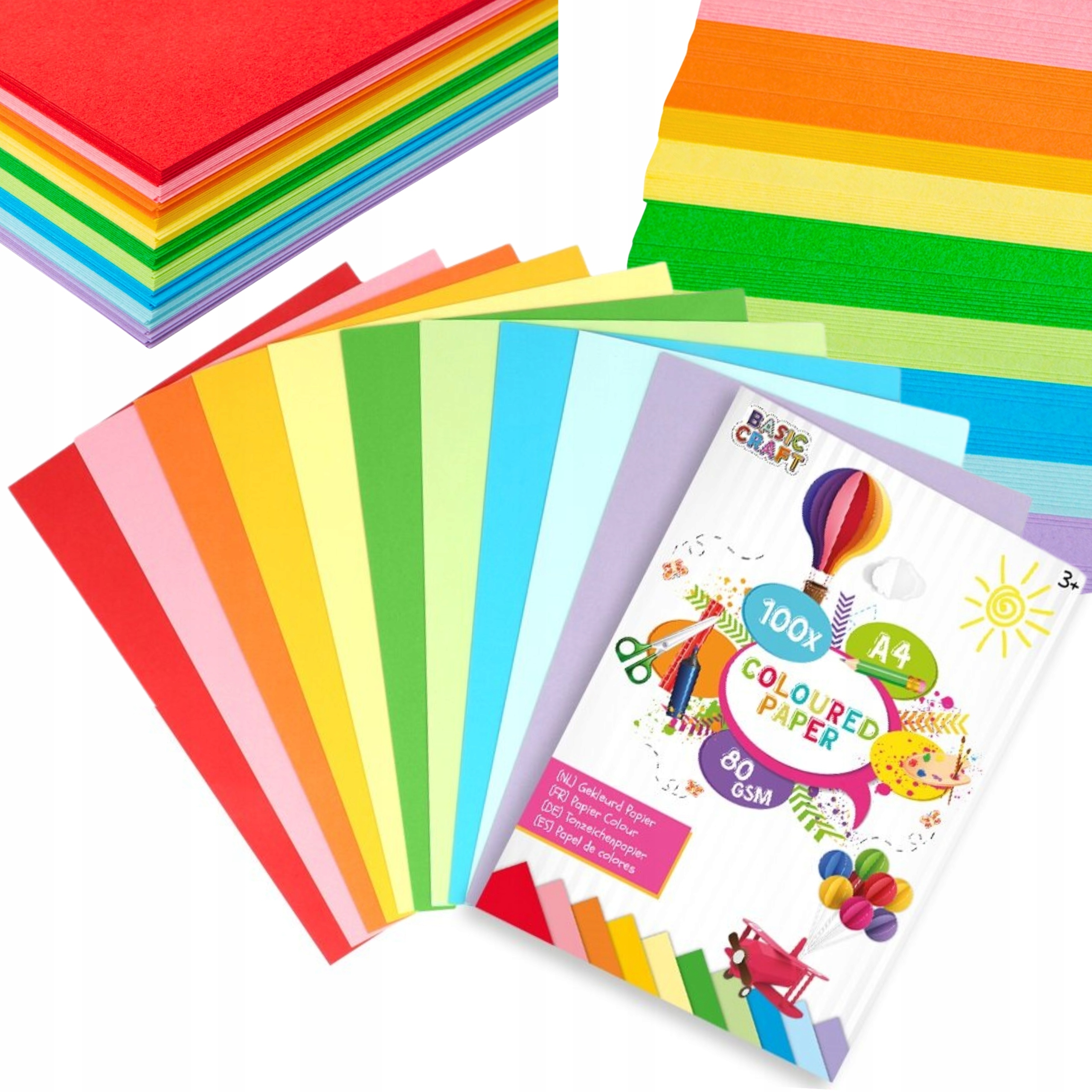 PAPIER KOLOROWY RYSUNKOWY A4 DLA DZIECI 100 ARKUSZY 10 KOLORÓW WYCINANKA