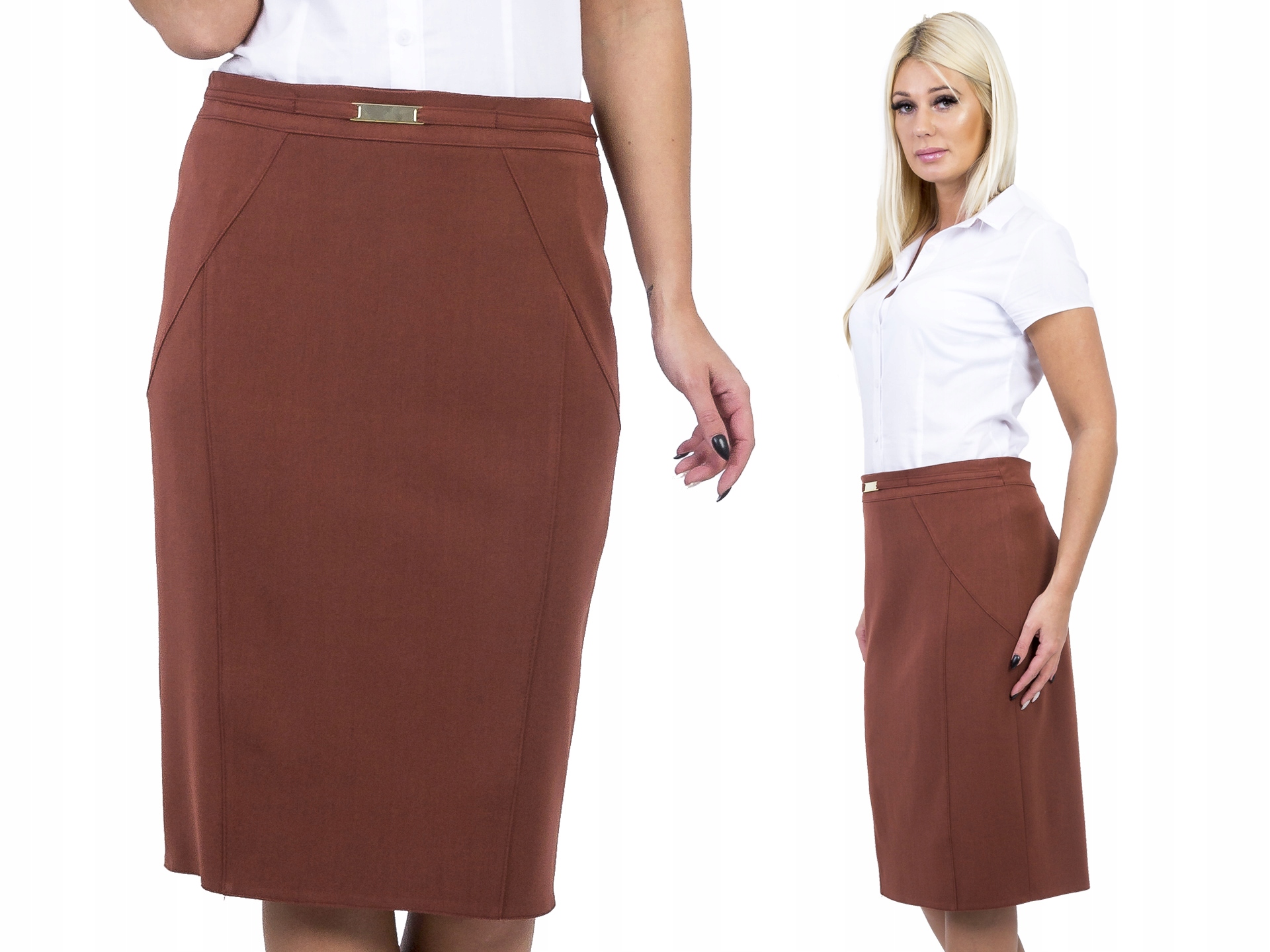 

D330 Elegancka Spódnica Ołówkowa Brązowa r. 42