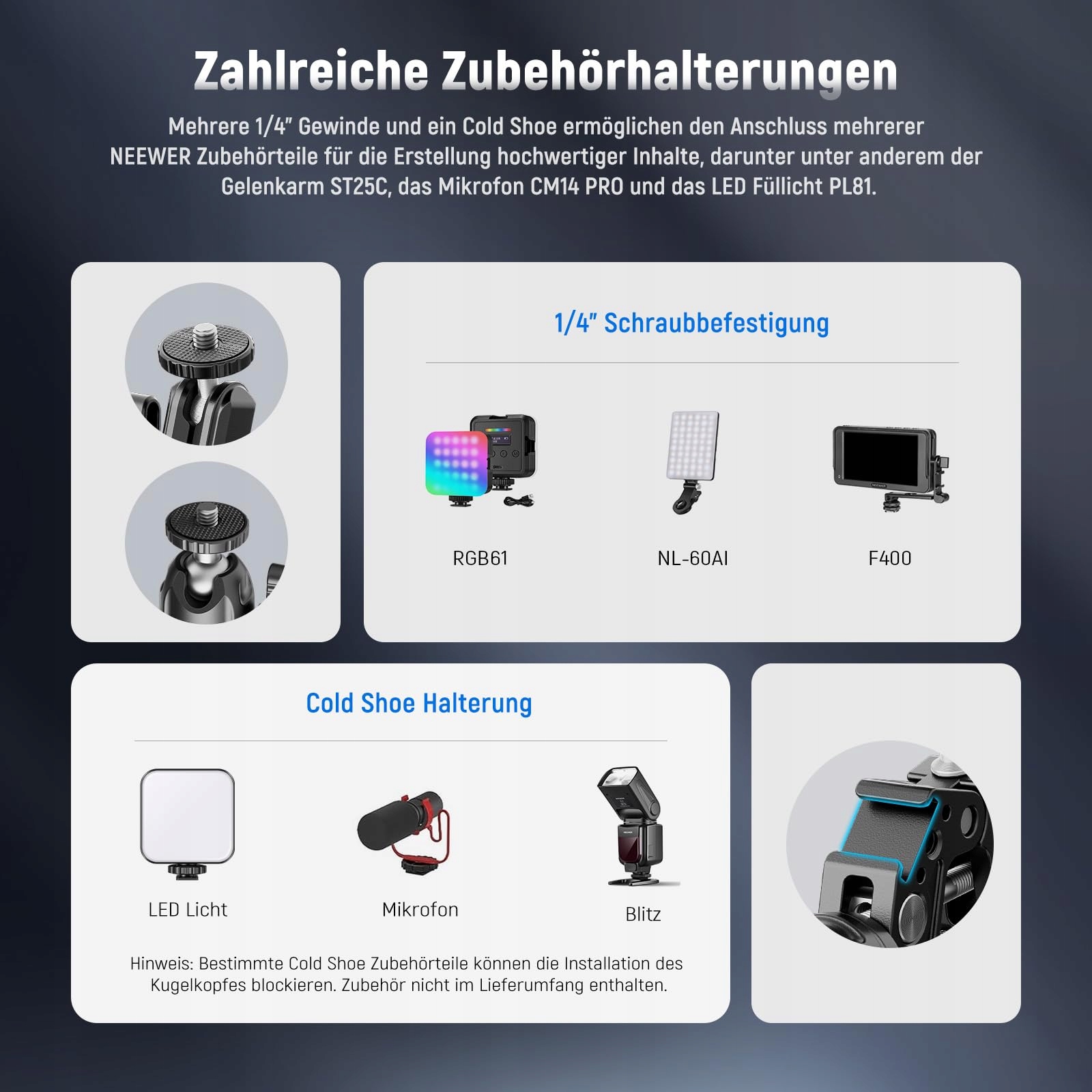 NEEWER Super Clamp Z Magic Armem Do Kamer GoPro DJI i Telefonów — miniatura 5