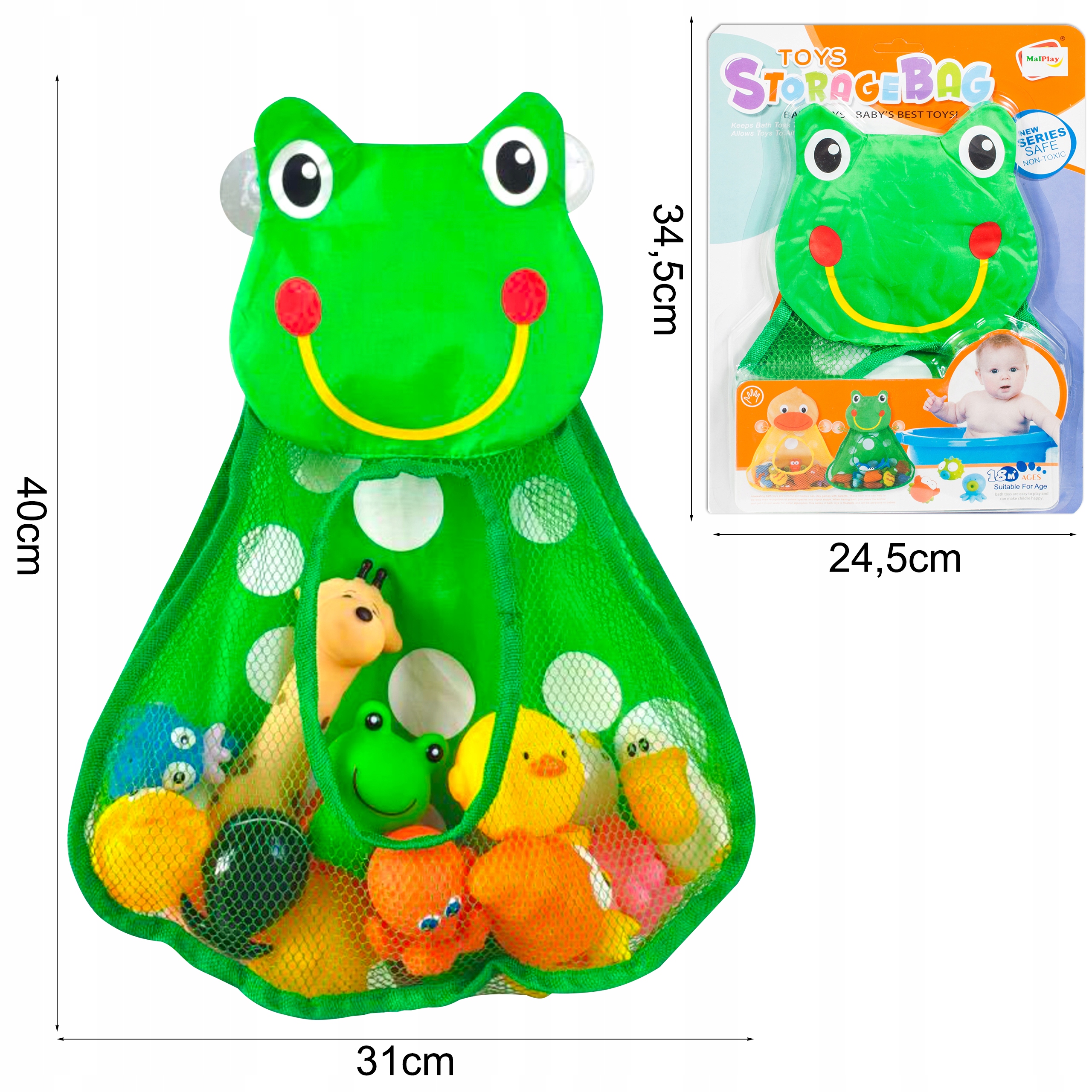 ŻABKA ORGANIZER TORBA NA ZABAWKI SIATKA TORBA WOREK DO KĄPIELI Marka MalPlay