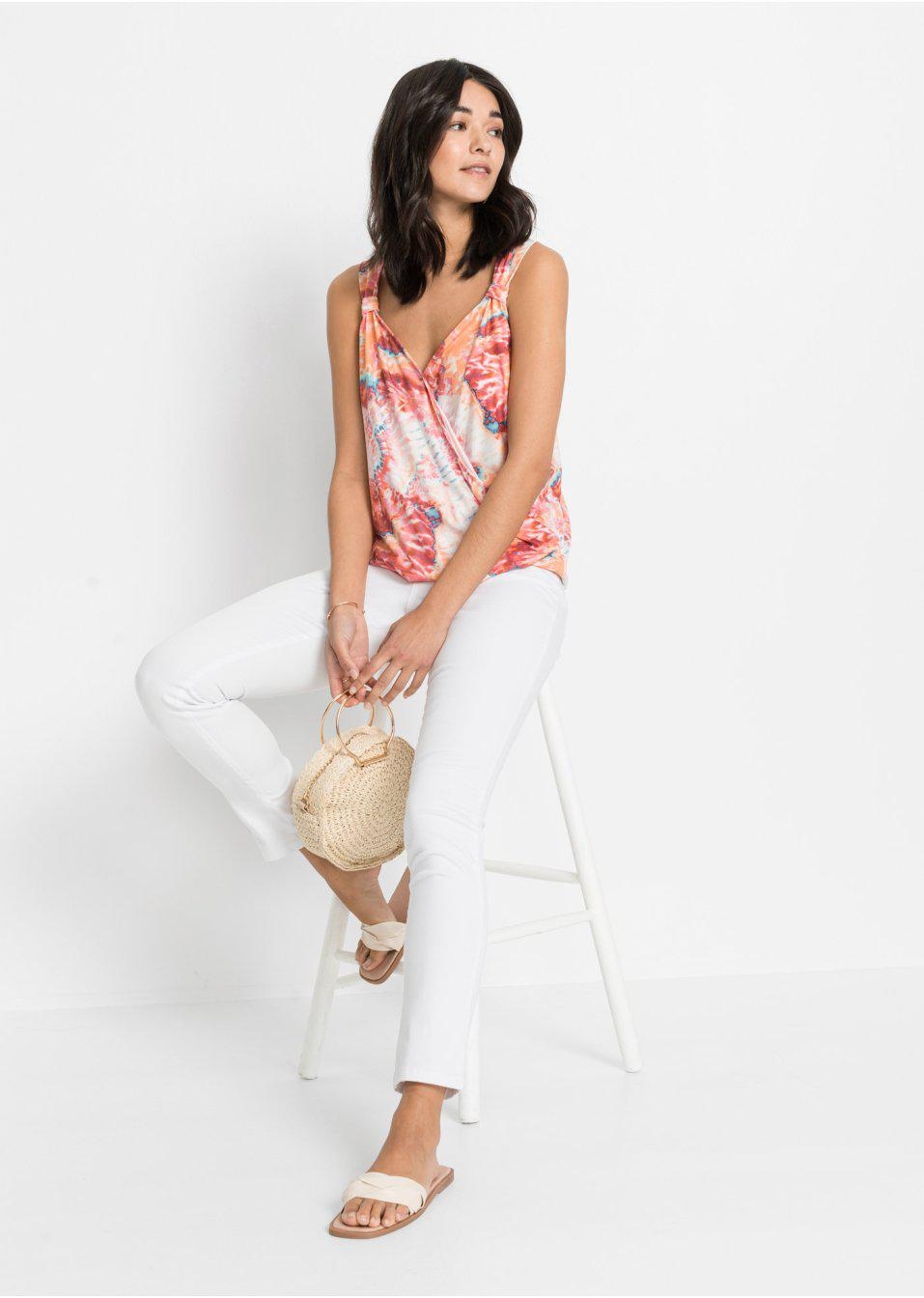 42 Bonprix _ZT BLUZECZZKA NA RAMIĄCZKACH Z MIXEM WZORÓW Wzór dominujący melanż