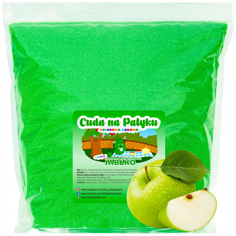 Kolorowy Cukier Do Waty Cukrowej do Maszyny Smakowy JABŁKOWY JABŁKO 5 KG