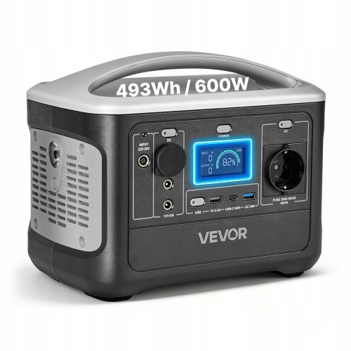 Přenosná Elektrárna Vevor 600W 493WH Li-ion 7 Výstupů Nouzový Generátor