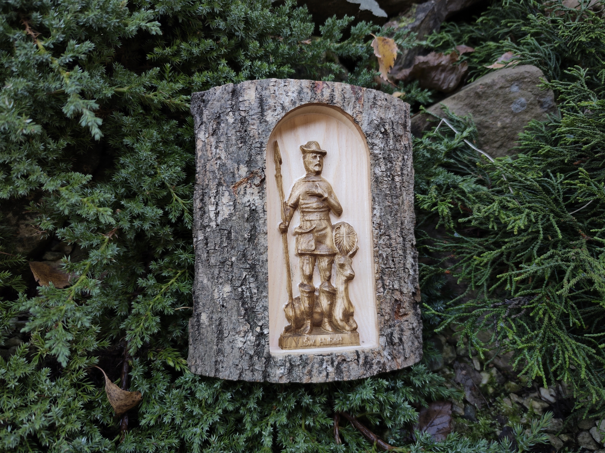 Dřevěný obraz Svatý Hubert patron jubileum dárek pro Lovecký kruh