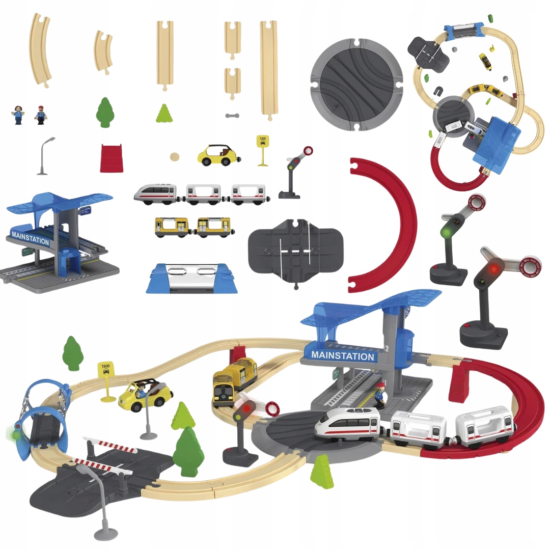 Kolejka drewniana PLAYTIVE Pociąg miejski TUNEL ŚWIETLNY 51 elementów
