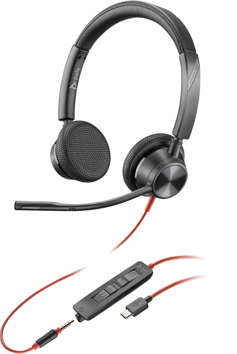 Náhlavní souprava Hp Poly Blackwire 3325 Stereo s konektorem Usb-c, 3,5mm jackem a adaptérem Usb-c/a