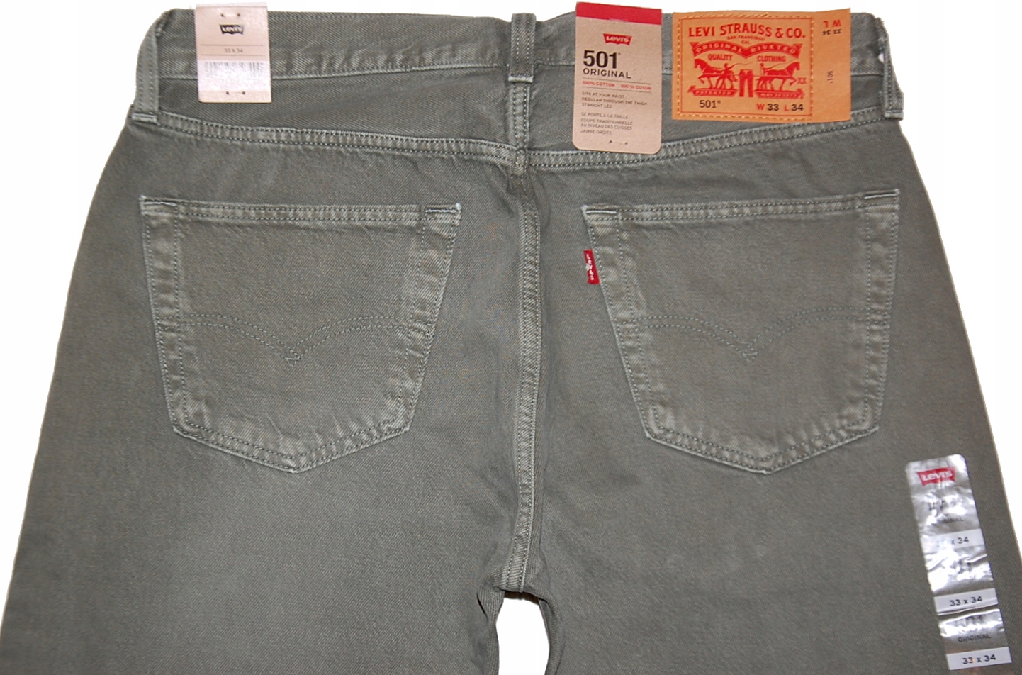 Levis 501 33/34 W33 L34 Straight zelené 3725 pas 86 cm