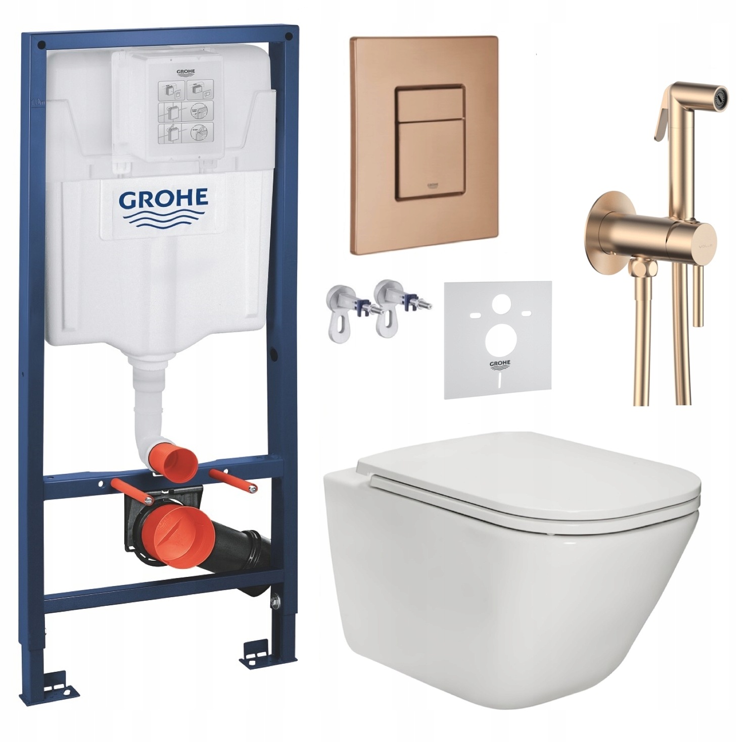 Wc sada Grohe Rapid s Wc misou Roca Gap a tlačidlom meď batéria meď