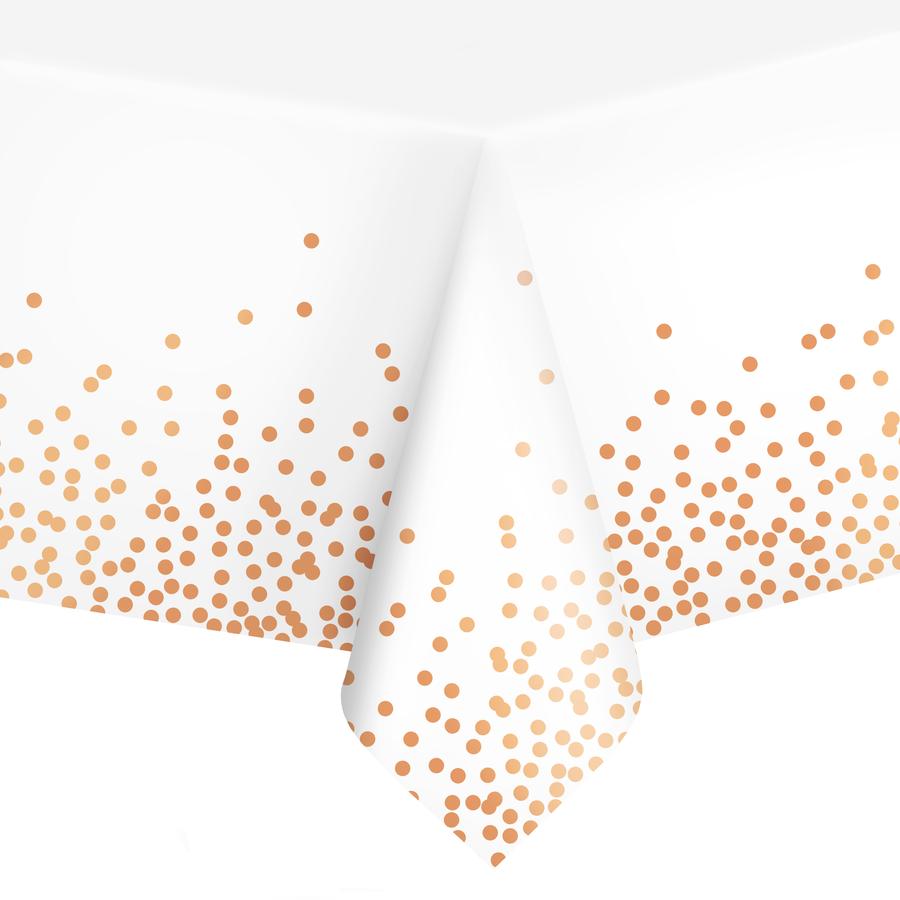 Obrus Foliowy Jednorazowy BIAŁY złote kropki Konfetti 274cm x 137cm
