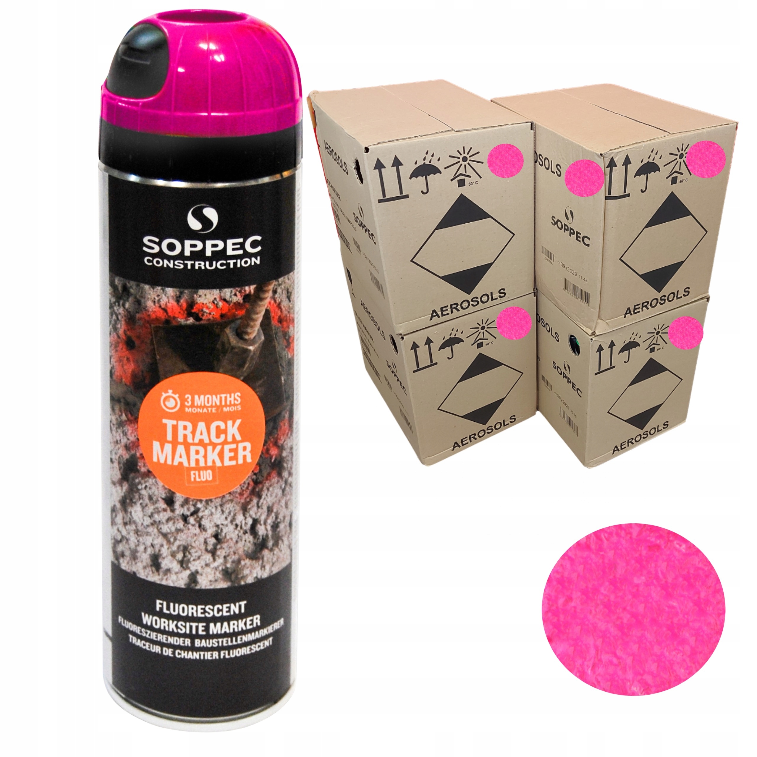 Cestná geodetická farba Sprej Soppec Track Marker Ružová Fluo 48 kusov.