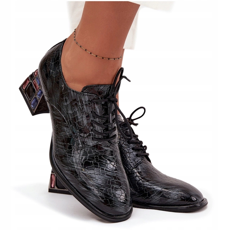 Dámské Polobotky Kůže Lak Podpatek Křišťály Artiker 57C0072 Šedé 38