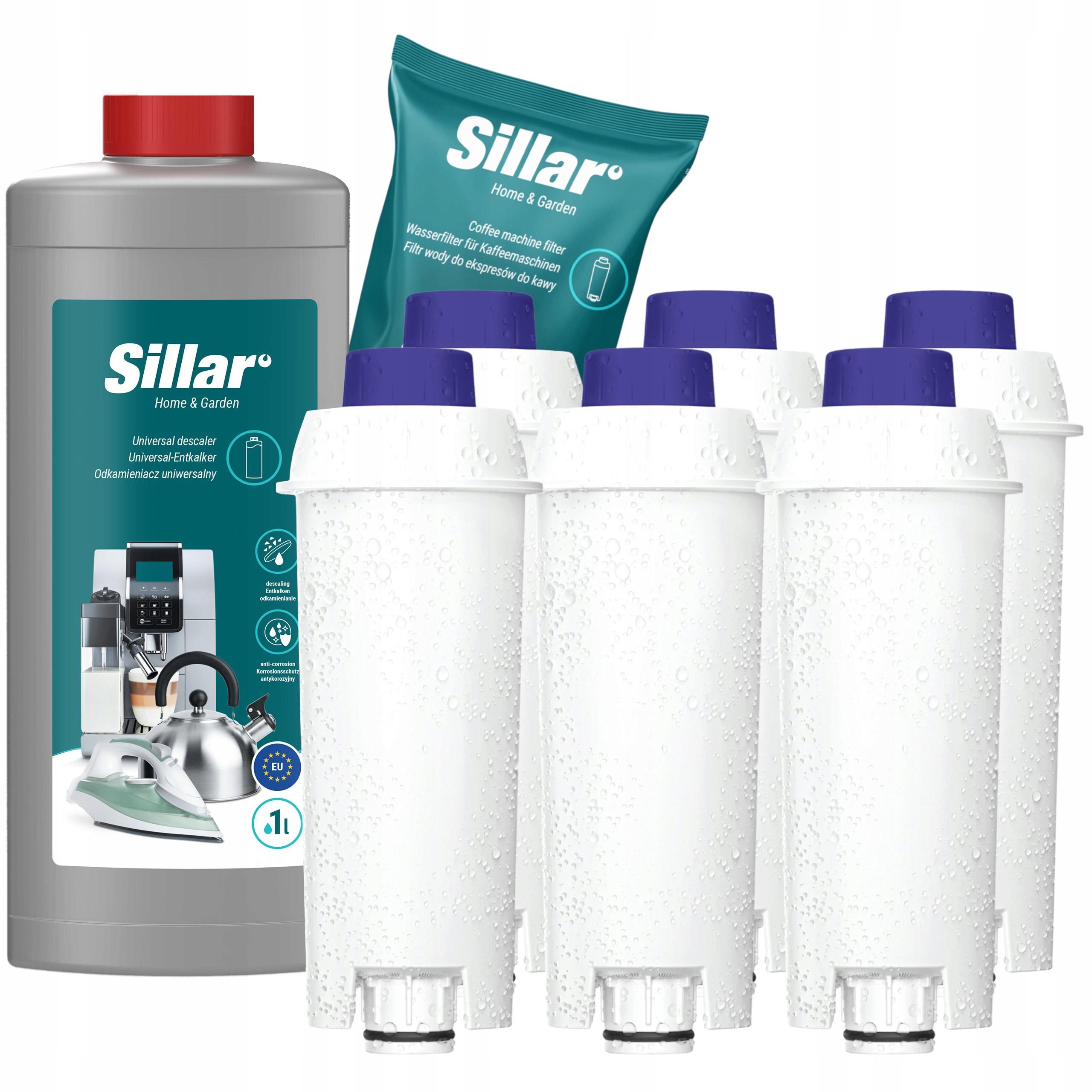 Sillar do ekspresu DeLonghi: 6x filtr wody zamiennik odkamieniacza 1l