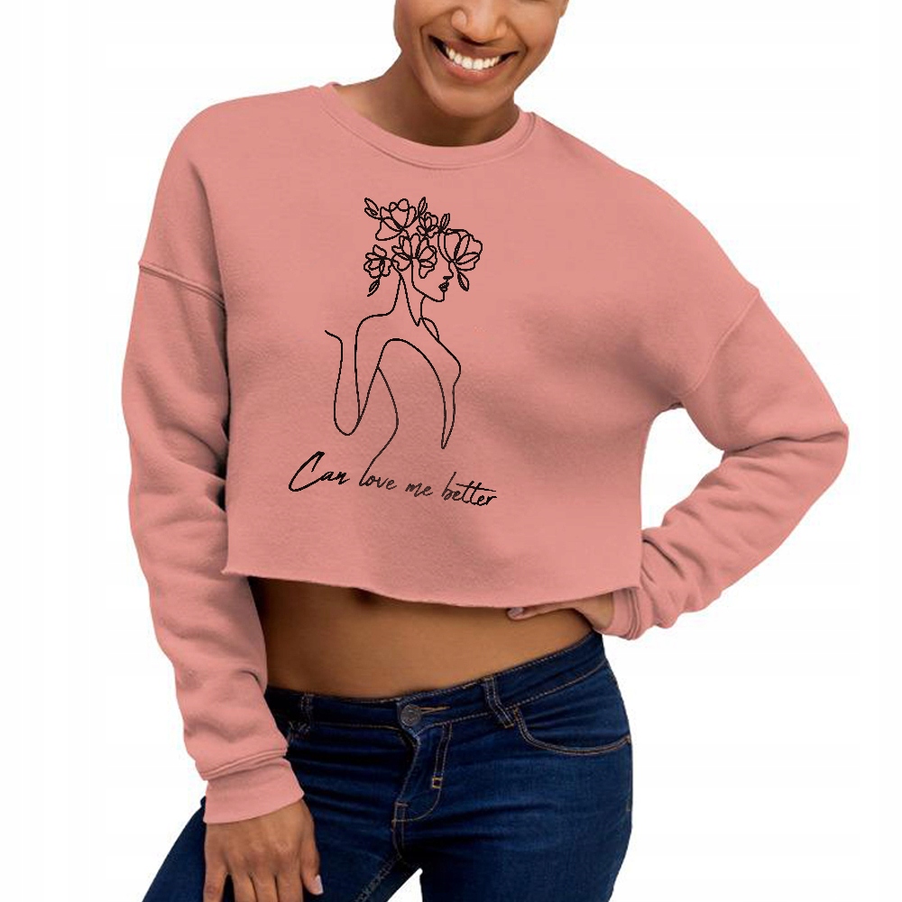 Pohodlná Mikina Krátká Cropped Růžová s Květinami Flowers Wz Xs