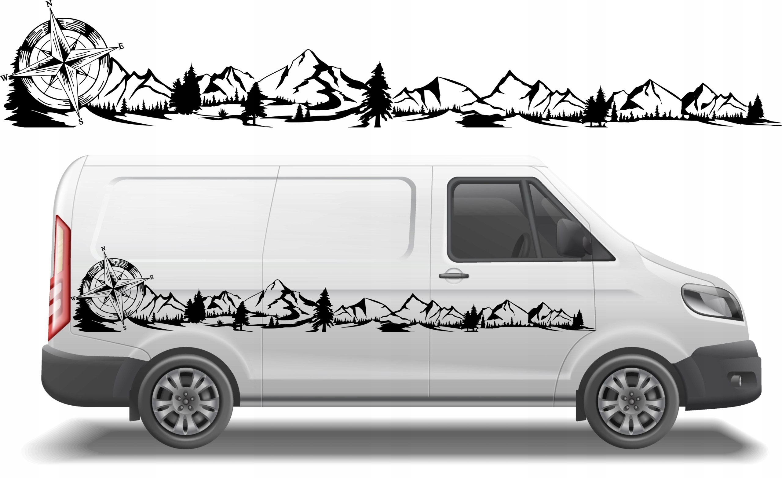 Samolepka na auto Kamper Bus Přívěs Kempování Hory Růže Větrů 400 cm