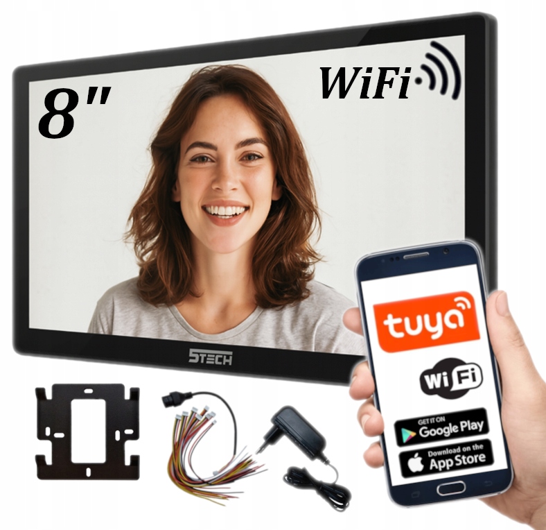 Monitor Wideodomofon Brama Furtka Aplikacja Tuya WiFi 5TECH Analog Czarny