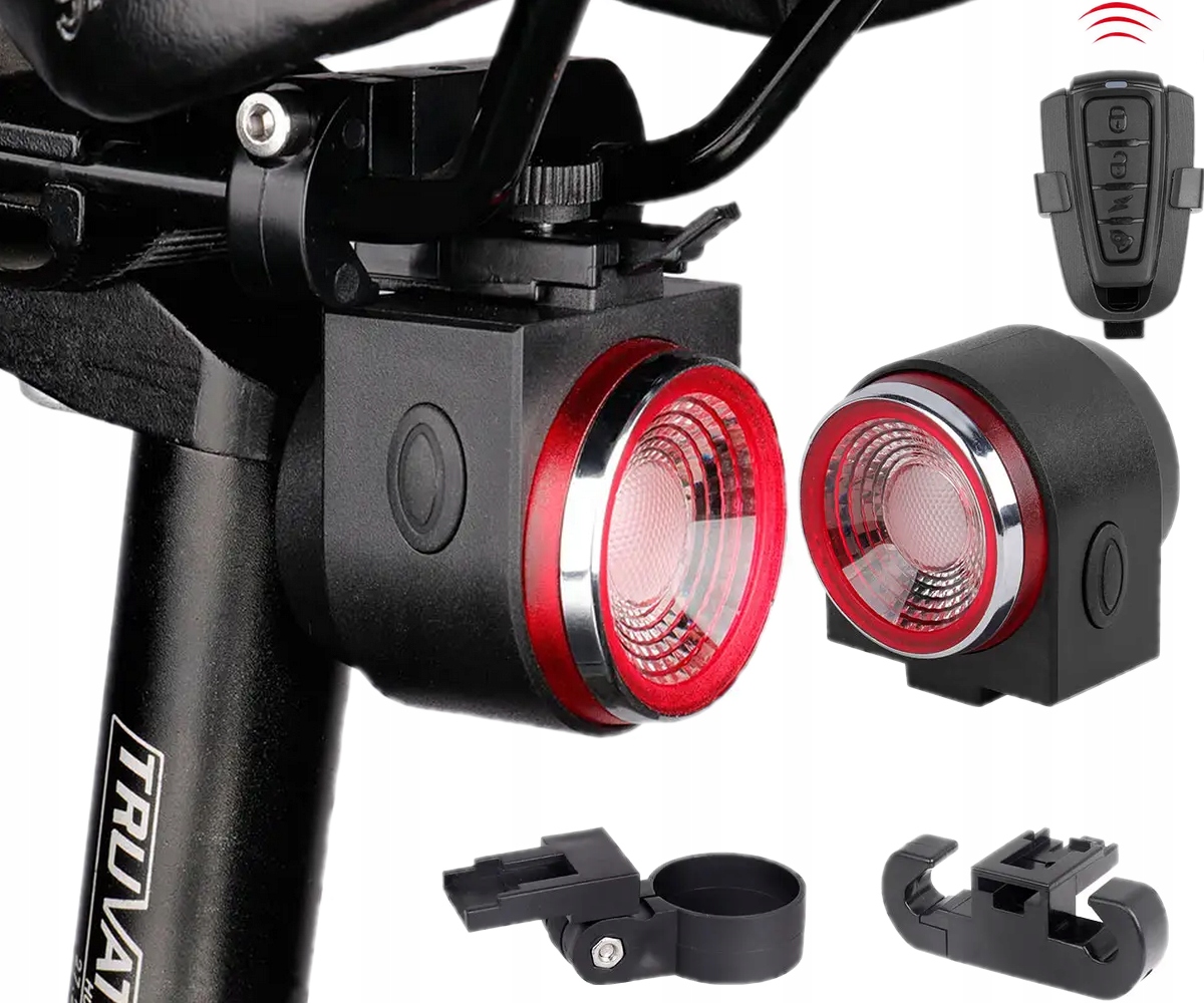 LAMPKA ROWEROWA ŚWIATŁO STOP ALARM ROWERU MOCNE ŚWIATŁO CZUJNIK RUCHU PILOT Model PLU 555