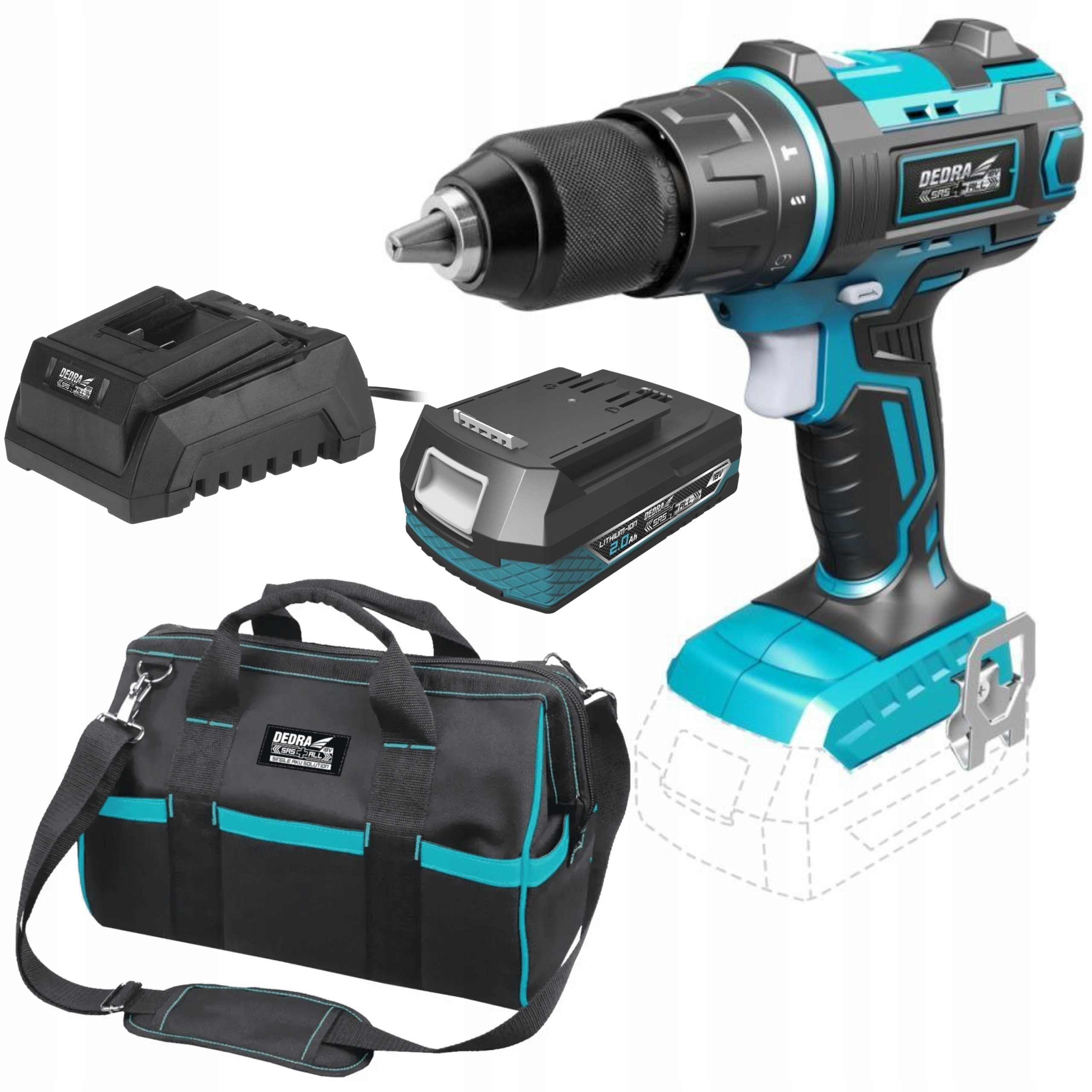 НАБОР DEDRA МОЩНЫЙ ШУРУПОВЕРТ AKU LADO СУМКА DED7019