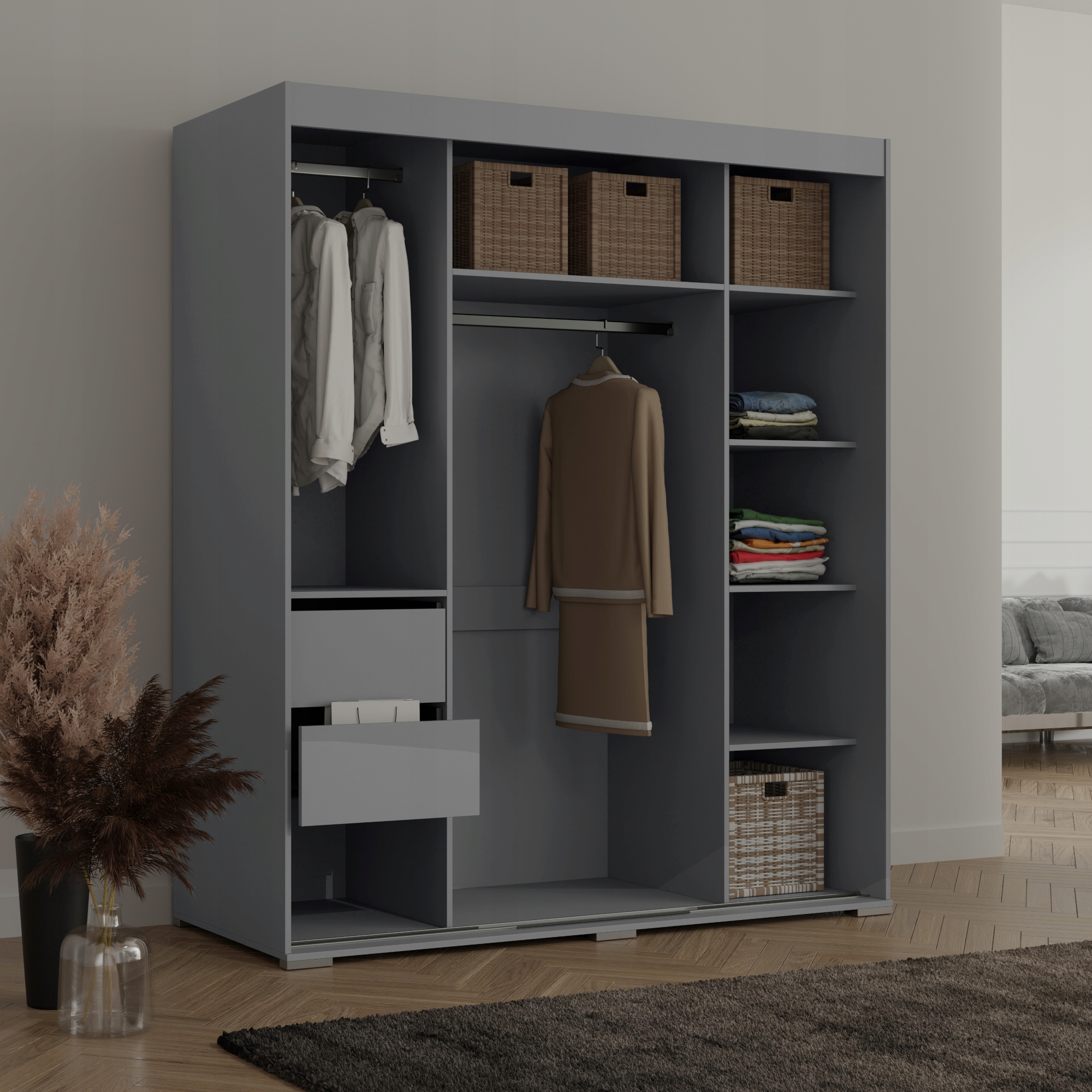 Szafa przesuwna z lustrem Como 3D3L 180 Szara