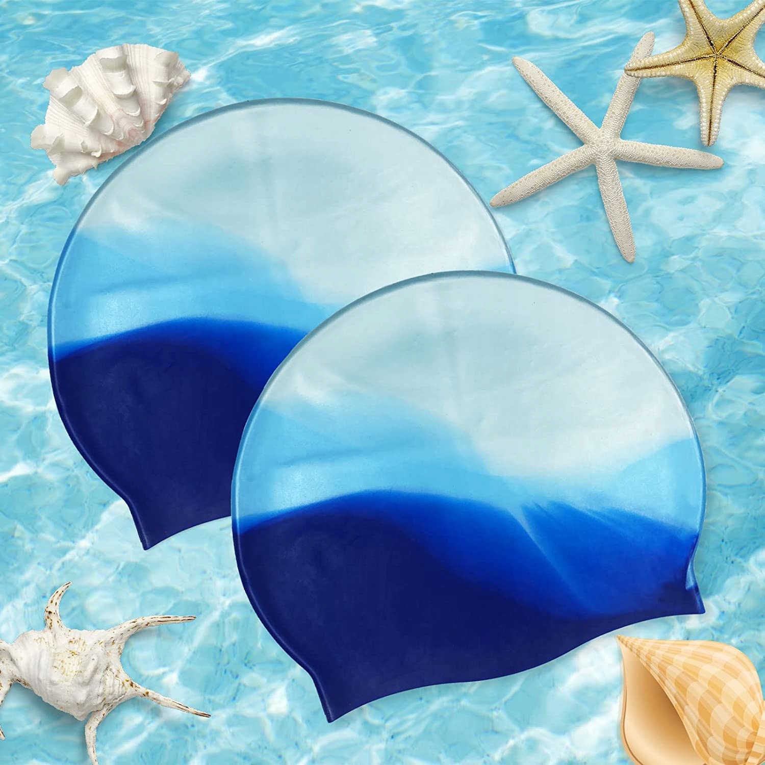 ZESTAW CZEPKÓW PŁYWACKICH ANTYPOŚLIZGOWE 2 SZTUKI Model BLUE