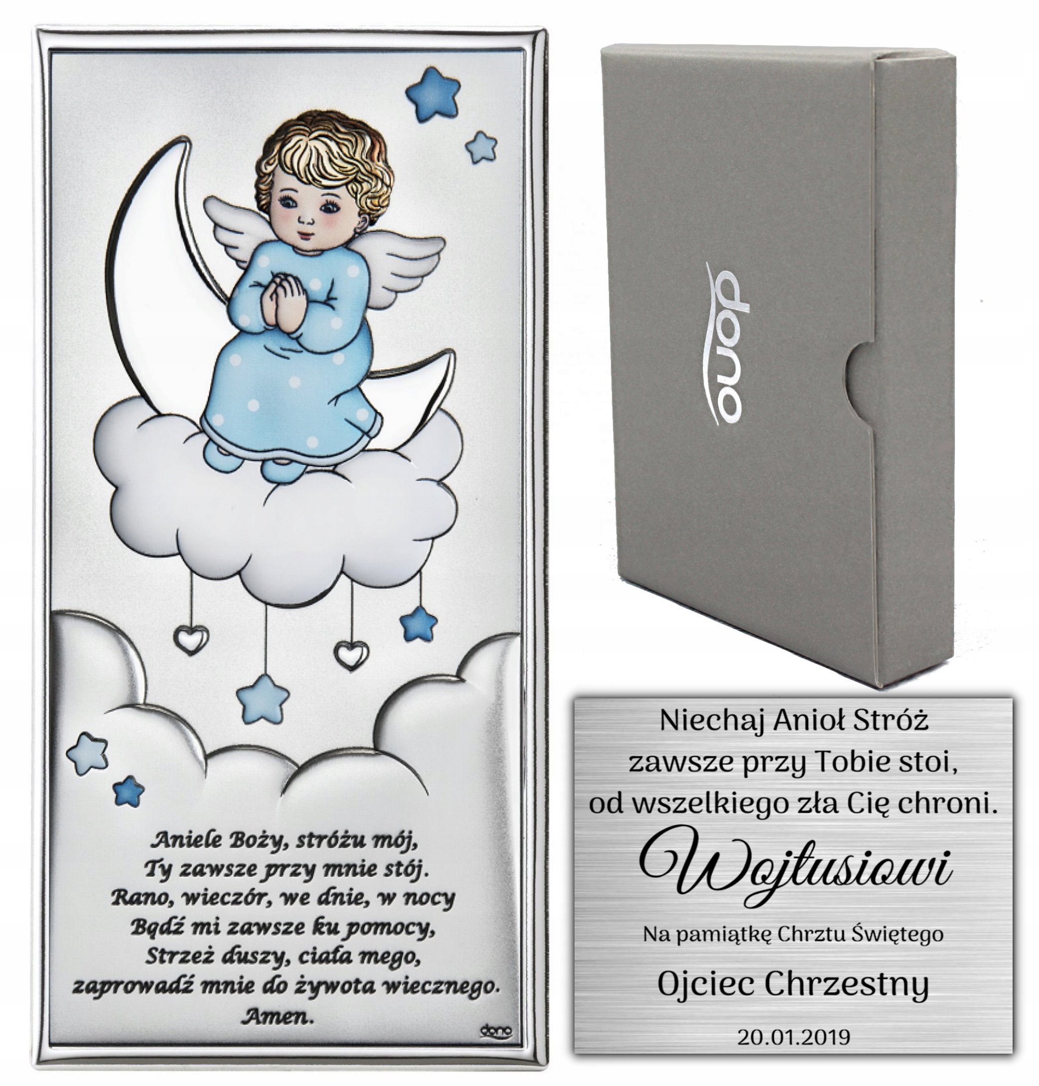 Stříbrný Obrázek Anděl Suvenýr Křest Svatý