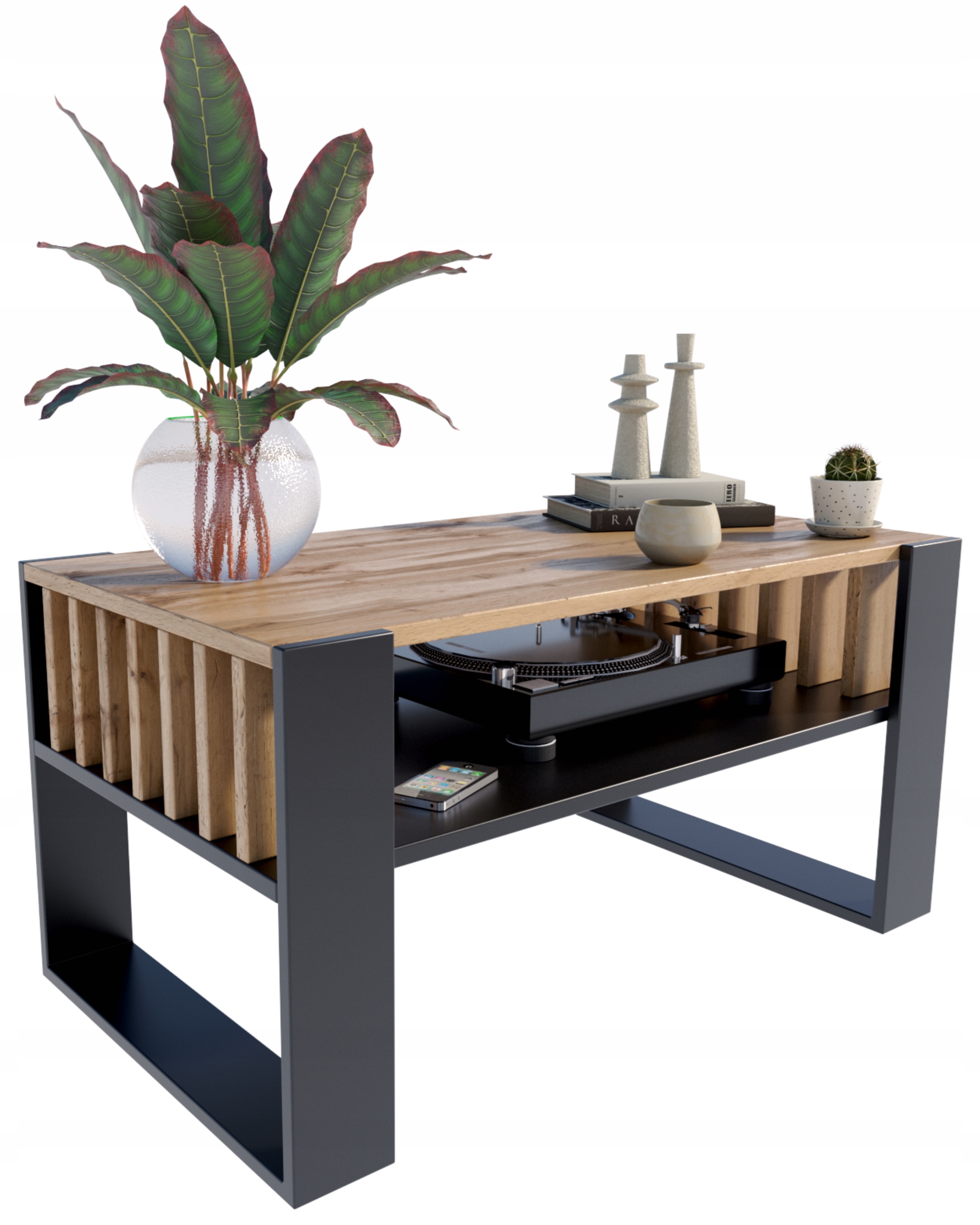 Lavica konferenčný stolík Iga wotan-čierna s lamelami loft retro rustikálny Per