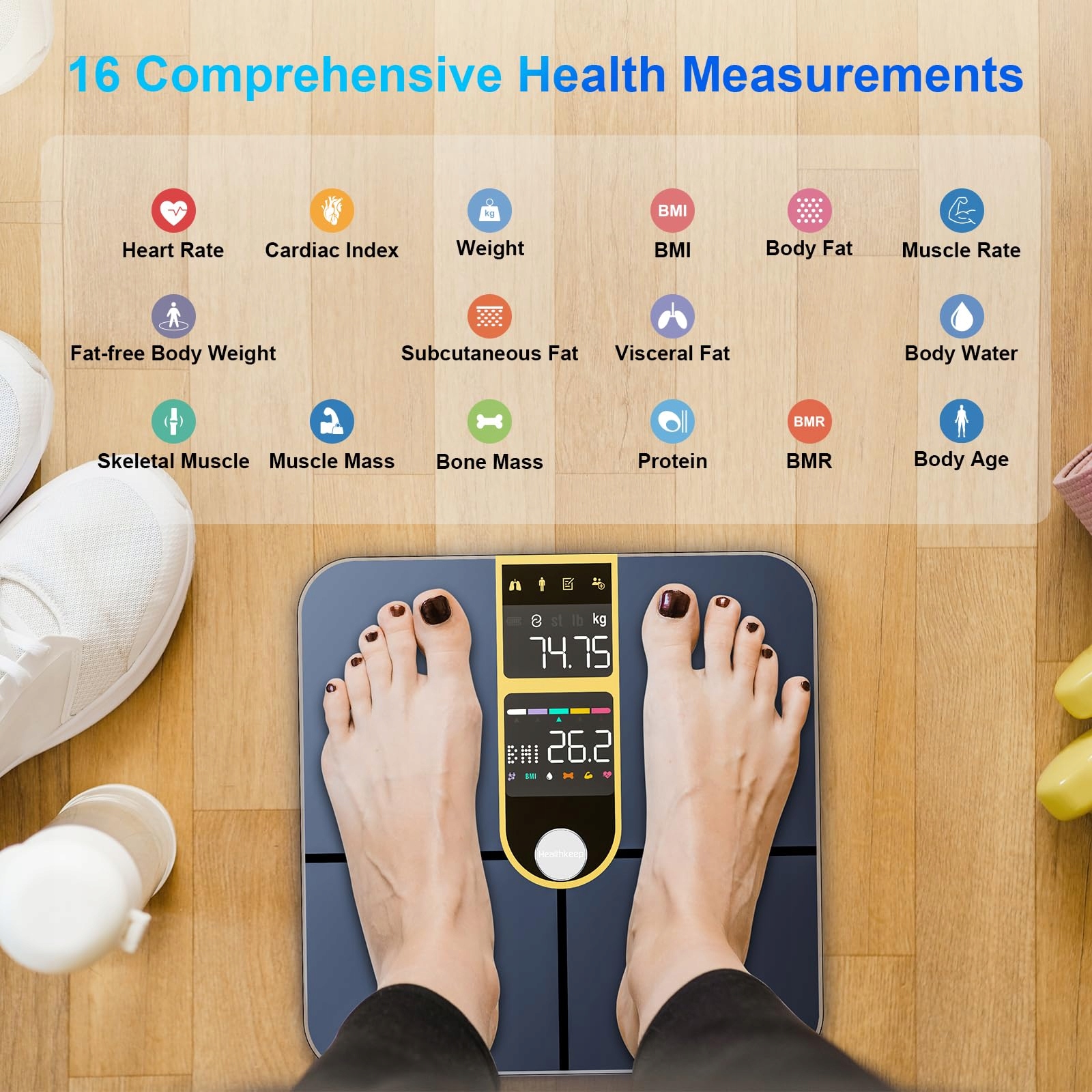 HEALTHKEEP Bluetooth Scale Gold 16 Measurements Android iOS App — miniatura 3