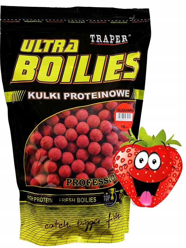 Kulki proteinowe Traper Ultra 16mm 1kg Truskawka WrocłaW
