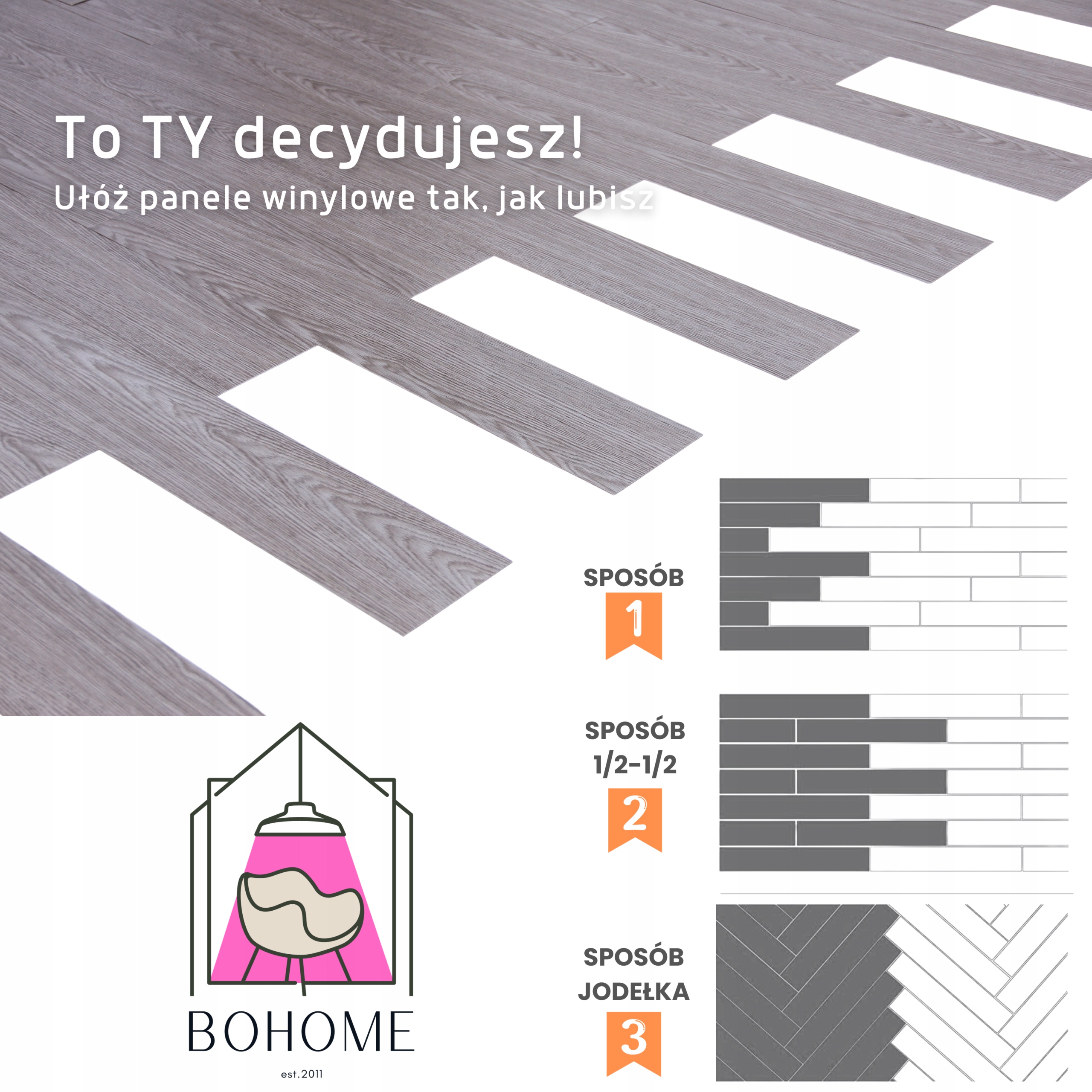 Panele Winylowe SZARY Dąb 5 m² BoHome Samoprzylepne Deski Podłogowe Drew 3D Szerokość produktu 15.24 cm