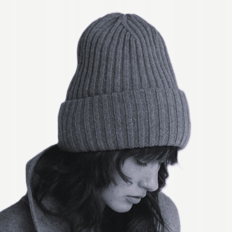 Dámská vlněná čepice s Kašmírem a čepice s ohybem páskem Grafit Aquila Loman Polska