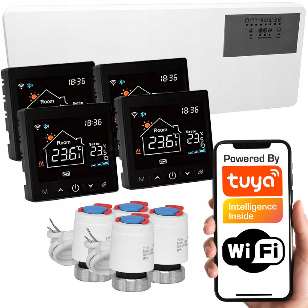 Zestaw ogrzewania podłogowego WiFi Tuya 4 sekcje MX 4x T483C 4x TR01