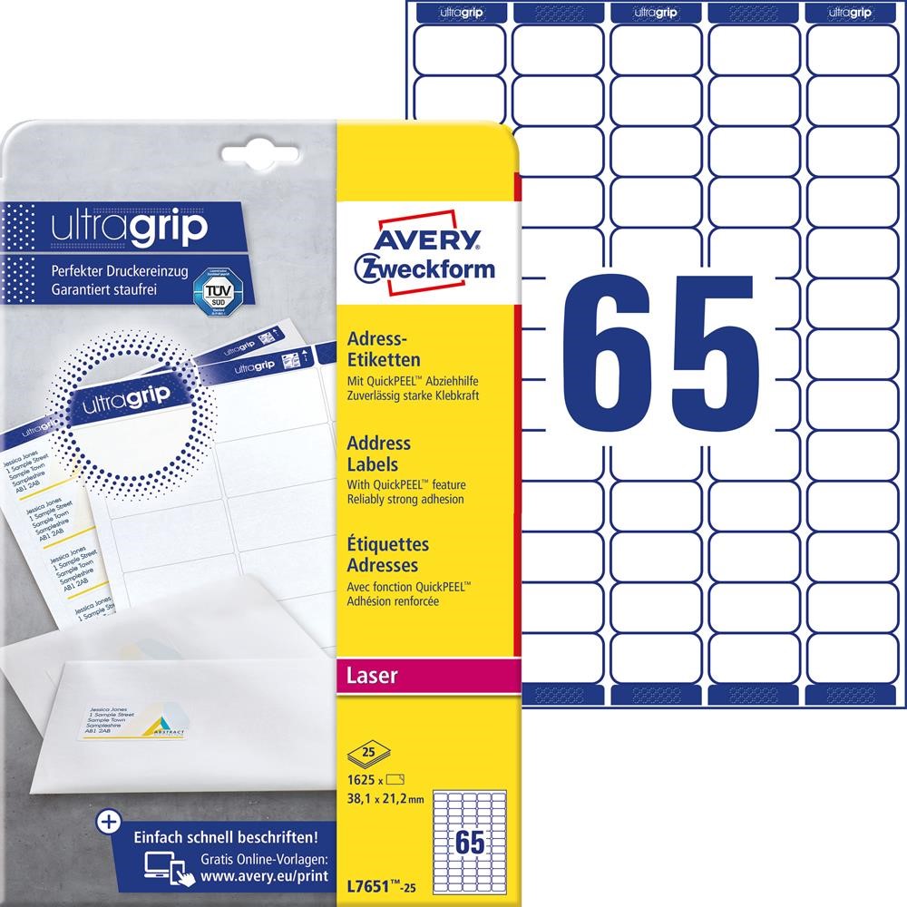 

Etykiety adresowe białe Avery 38,1x21,2 L7651-25