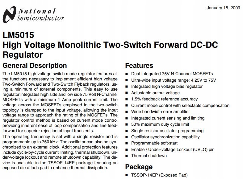 LM5015MH Regulator DC/DC HTSSOP14 regulowany [x1] Producent Texas Instruments