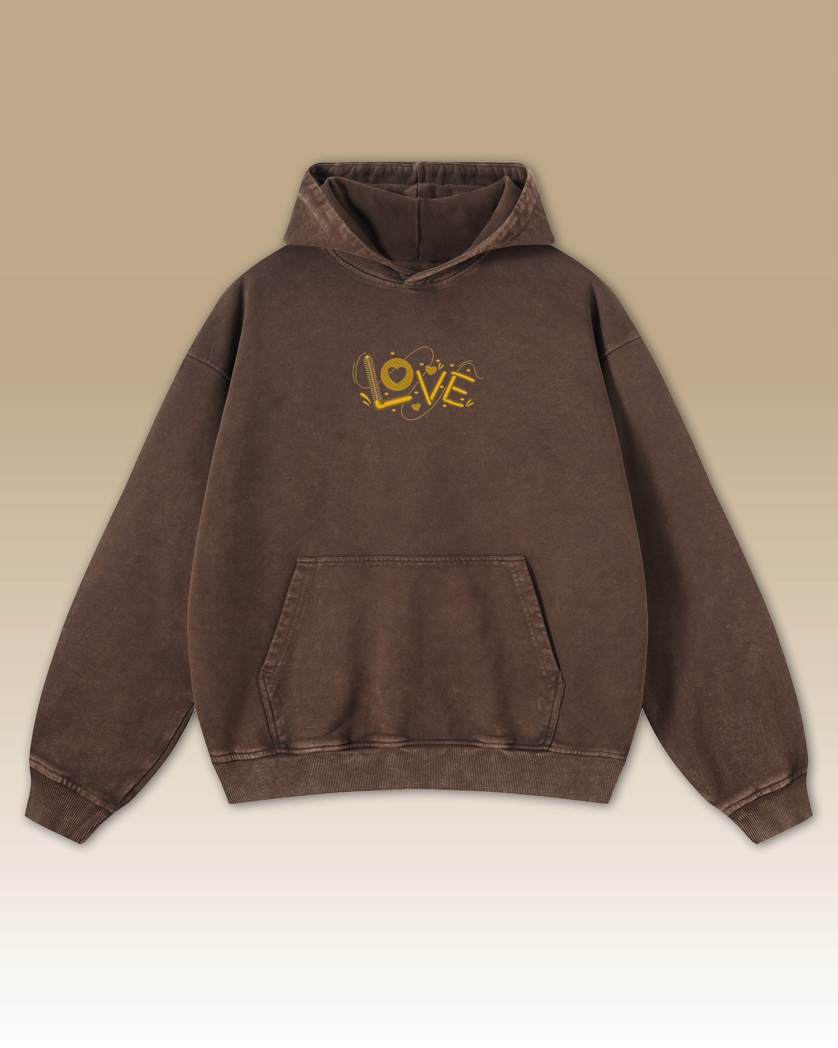 Mikina Love Gold edice Embroidered Gold Nápis Love Brown Mikina